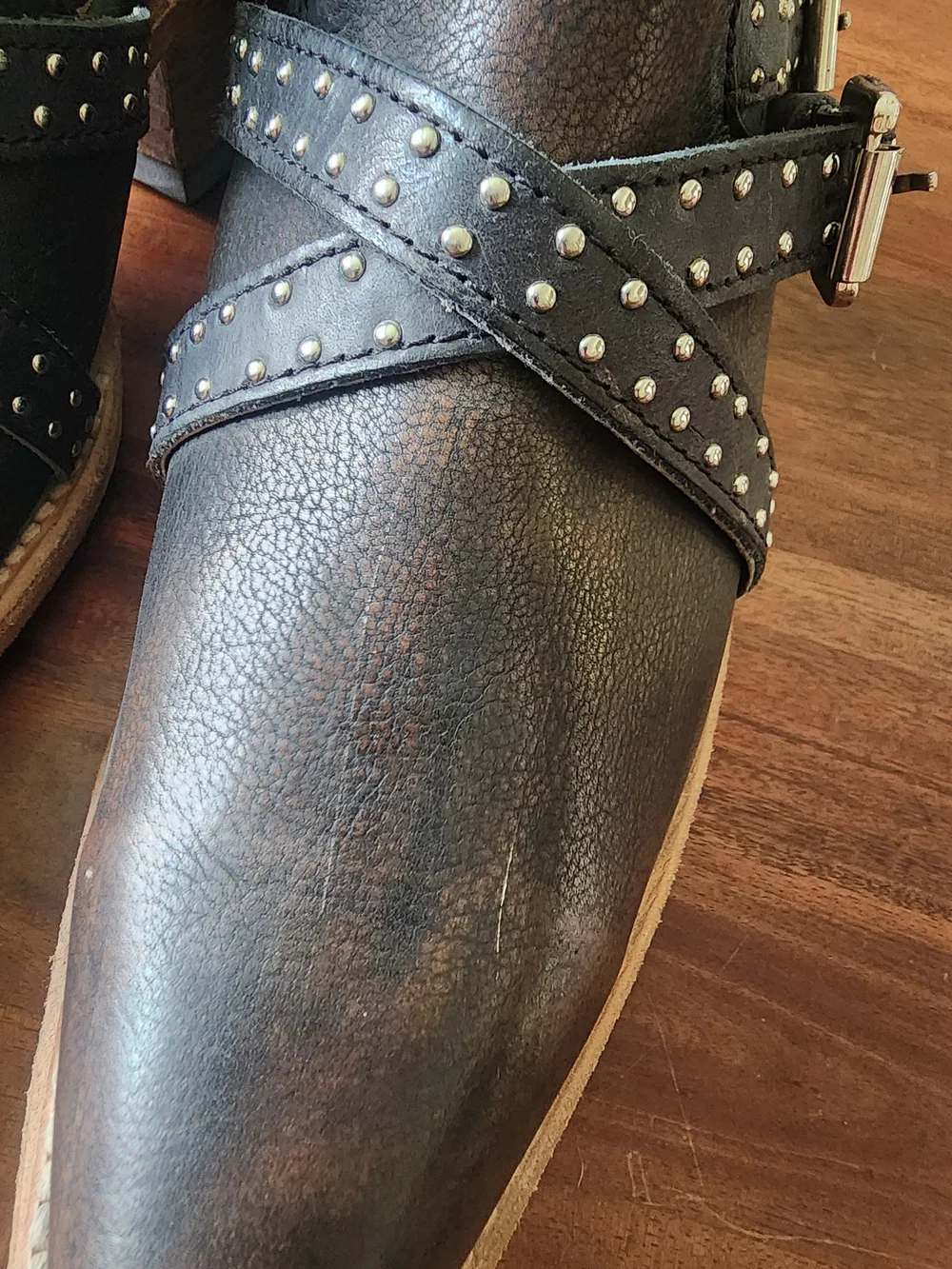 freebird Wasp Distressed Brown/black Studded Leather Ankle Booties